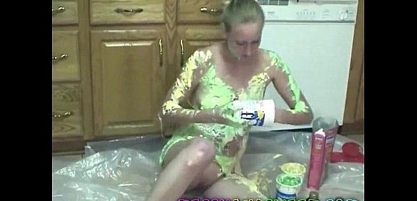  Slutty amateur blonde with food fetish